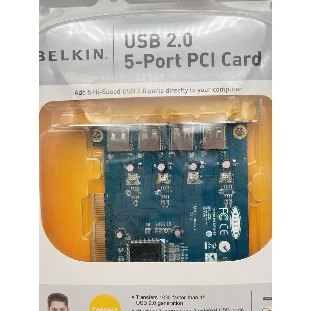 BELKIN USB 2.0 5-PORT PCI CARD - NIB - 1 Internal/4 External NEW Sealed - Picture 2 of 10